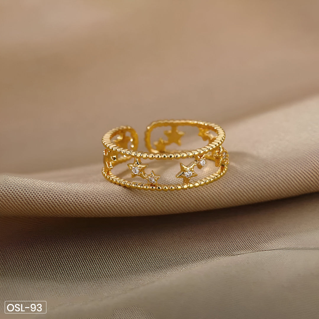 Gold Plated Anti-Tarnish Stainless Steel Star Themed Adjustable Finger Ring-OSL93