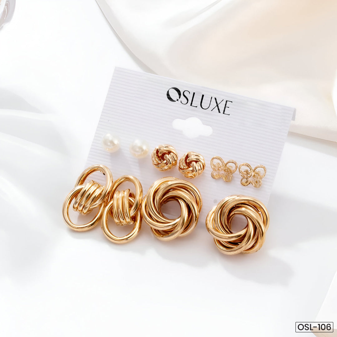 Gold-Toned & White Contemporary Stud Earrings-OSL106