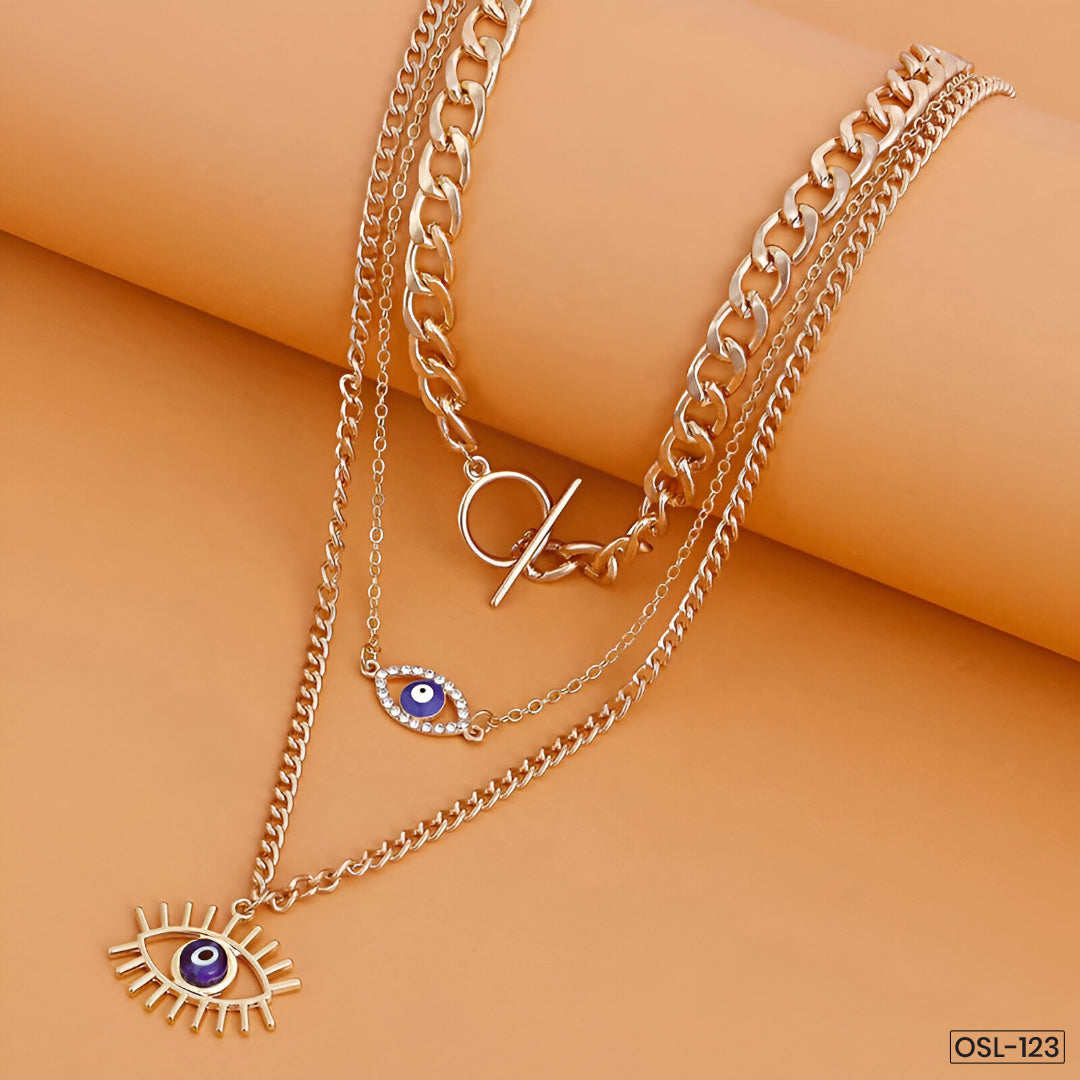 Gold Plated Evil Eye Layered Necklace-OSL123