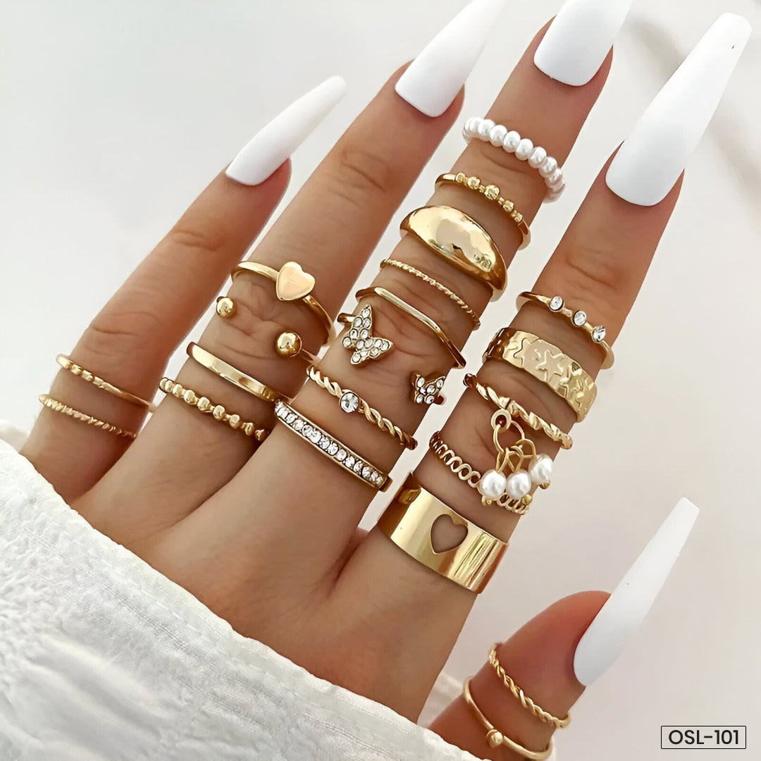 Gold Plated Stackable Rings (Pack of 21)-OSL101