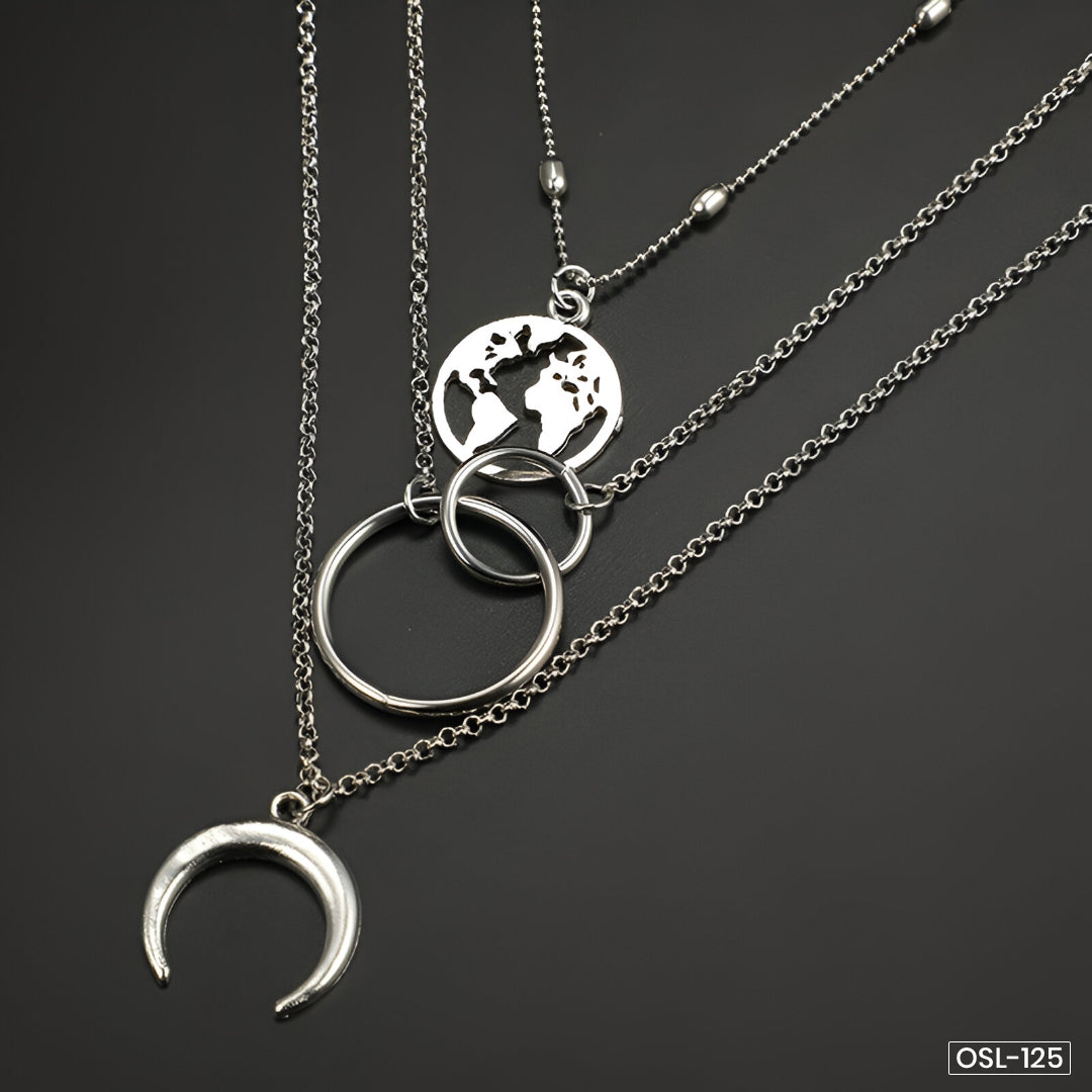 Silver Plated Plushie Global Cross Ring Design Necklace for Women-OSL-125