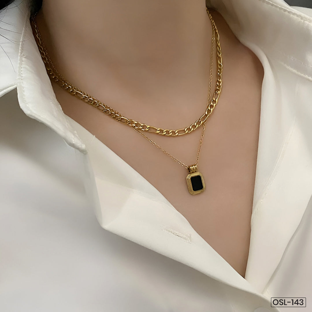 Gold Plated Stainless Steel Geometric Dual-Strand Necklace (Anti-Tarnish)-OSL-143