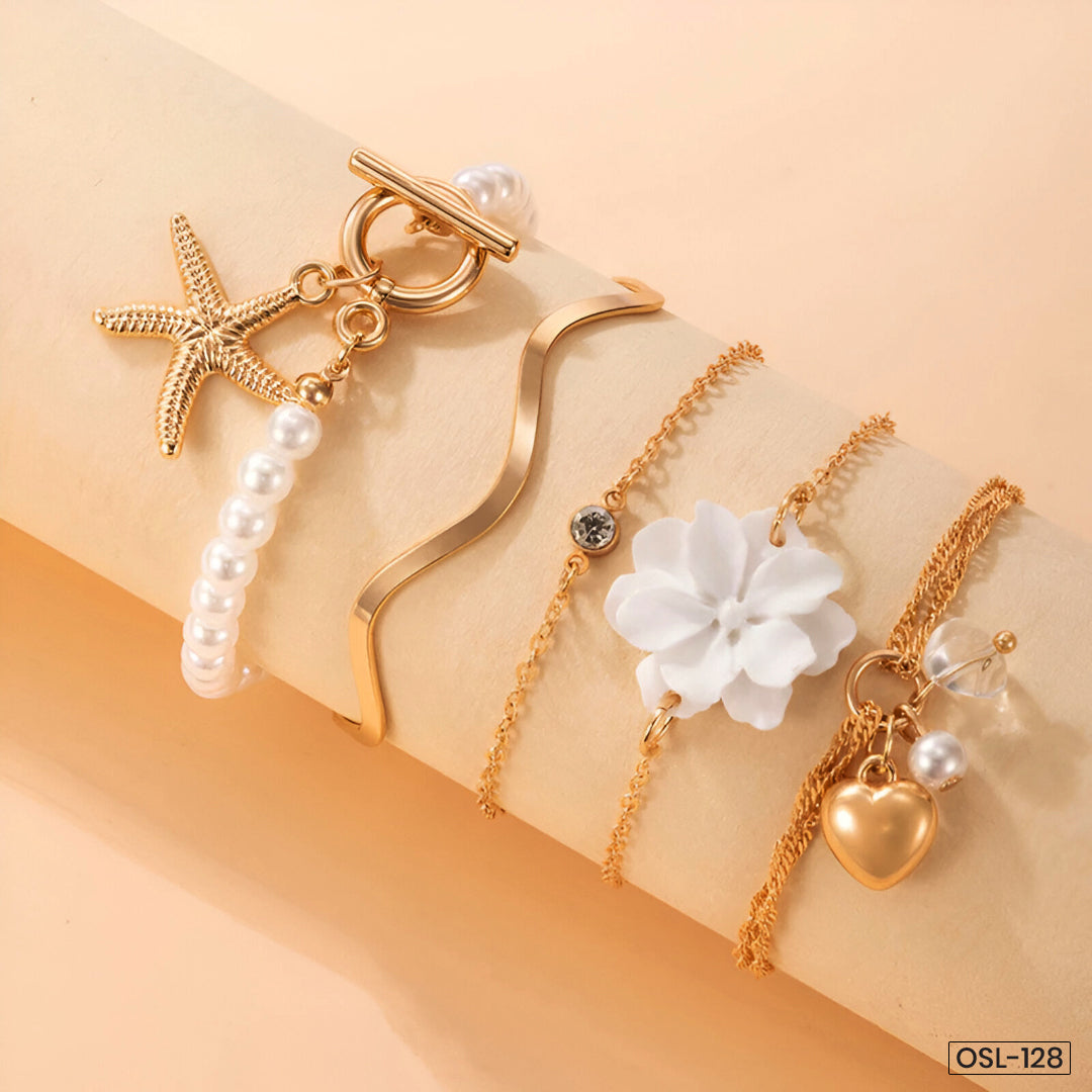 Gold Plated Contemporary Korean Stackable Bracelet Set (Pack of 5)-OSL-128