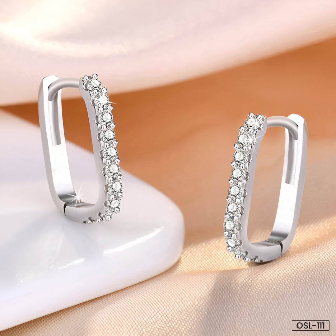Silver Plated American Diamond Geometric Hoop Earrings-OSL111