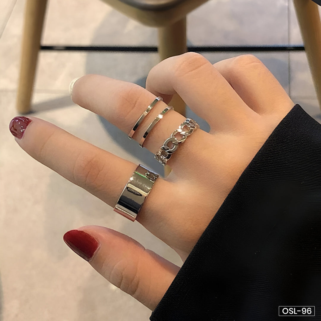 Silver Plated Contemporary Stackable Rings Set of 3 for Women-OSL96