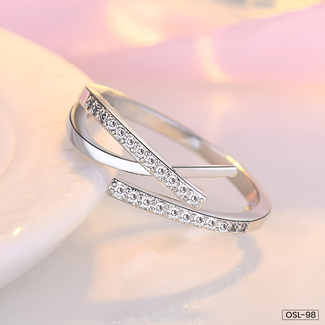 Silver Plated American Diamond Studded Contemporary Korean Finger Ring-OSL98
