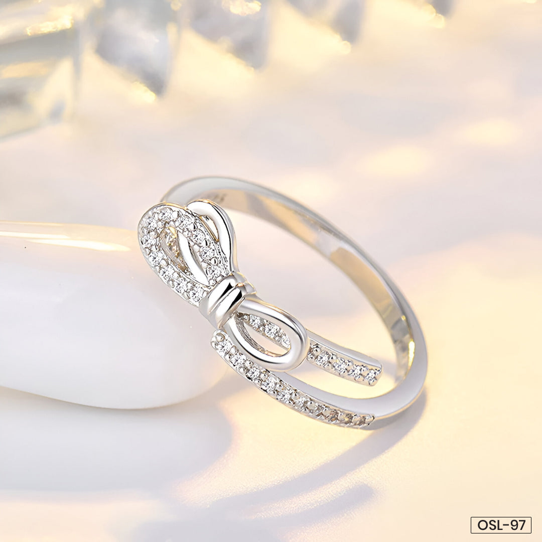 Silver Plated American Diamond Studded Contemporary Korean Finger Ring-OSL97