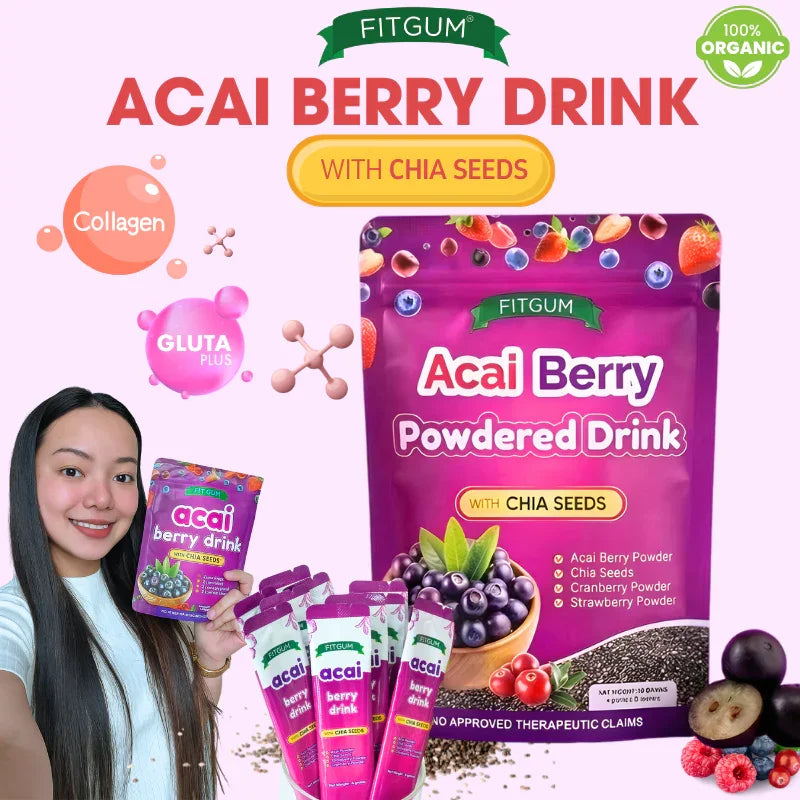 Fitgum Acai Berry Drink With Chia Seeds - 40g (4g x 10 Sachets)