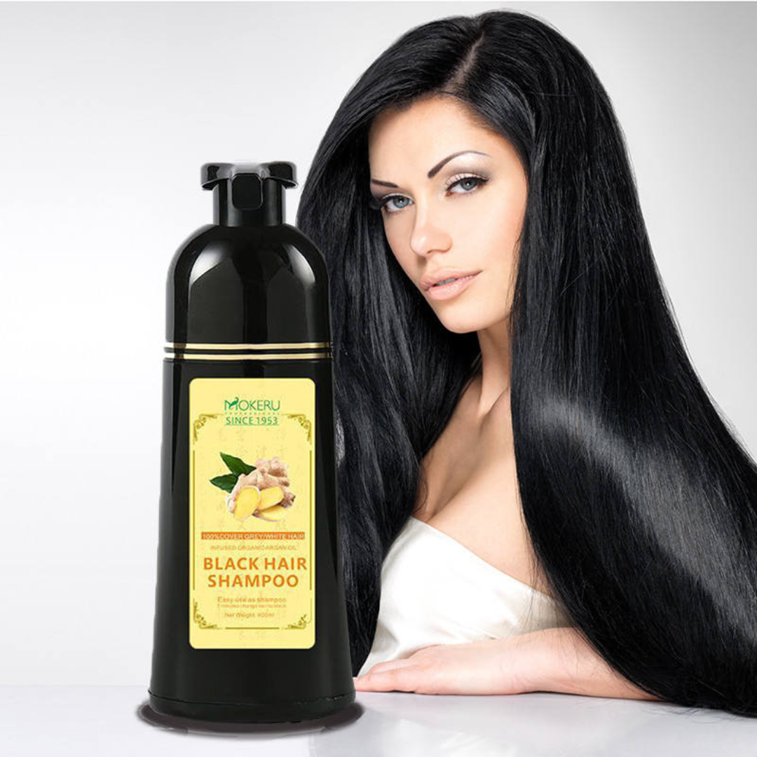 MOKERU Natural Black Hair Shampoo – 3-in-1 Dye, Cleanse & Condition