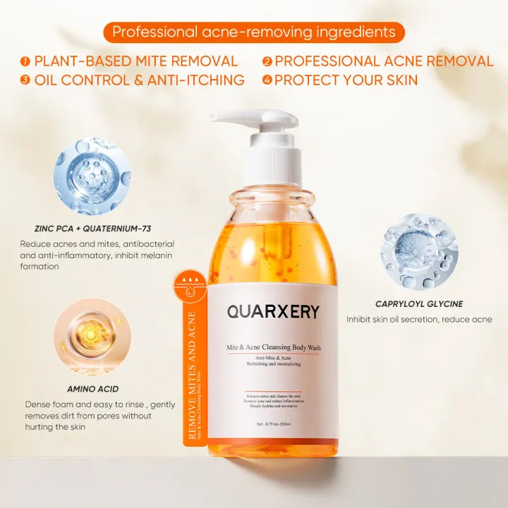 QUARXERY Body Wash Anti Acne Mite Depth Cleaning Skin And Reduce Mite Skin Antibacterial Cleaning Shower Gel