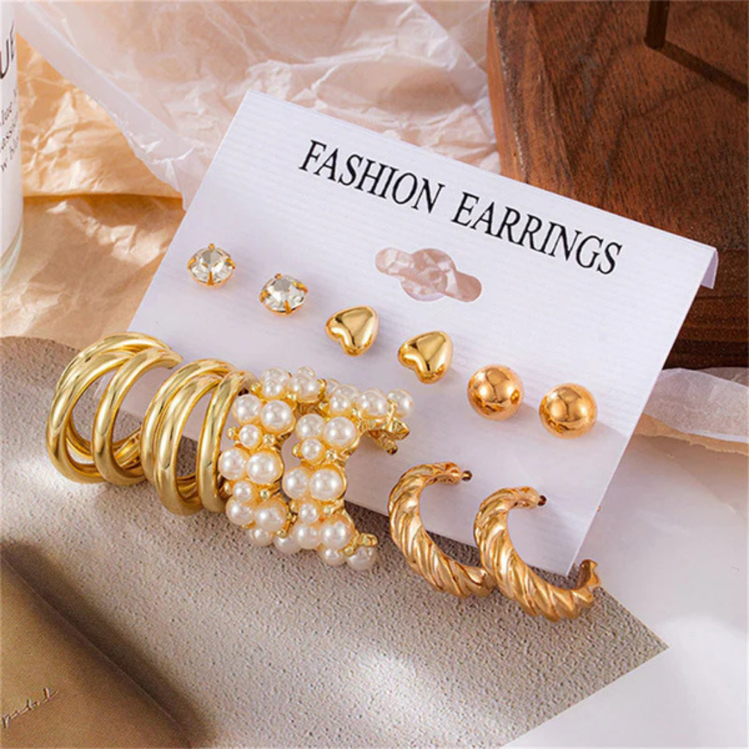 AuraMix Gold Plated Studs & Hoop Earrings Set (Pack of 6)-OSL37