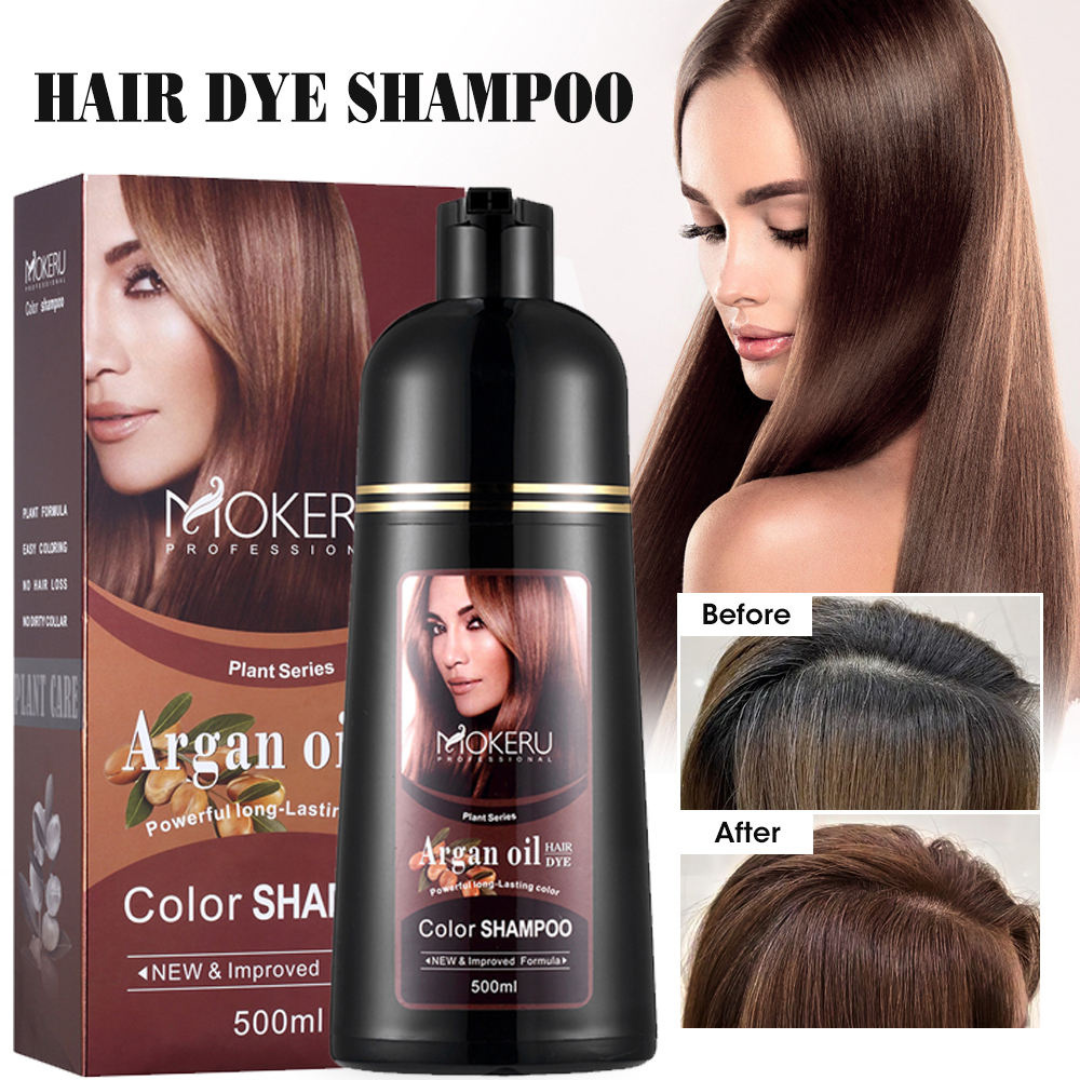 MOKERU Natural Brown Hair Color Shampoo – 3-in-1 Dye, Cleanse & Condition