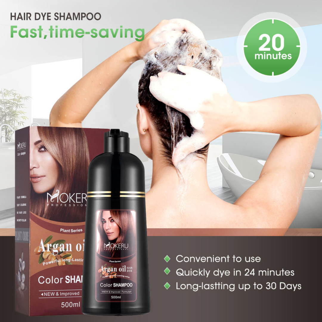 MOKERU Natural Brown Hair Color Shampoo – 3-in-1 Dye, Cleanse & Condition