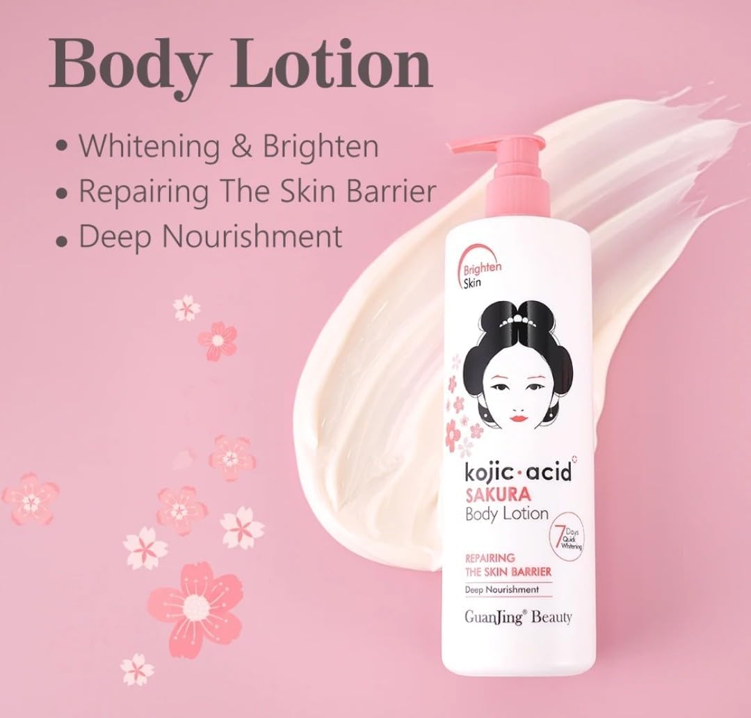 Guanjing Kojic Acid Sakura Body Lotion, Brightening & Moisturizing, Retinol & Shea Butter, All Skin Types, Deep Nourishment