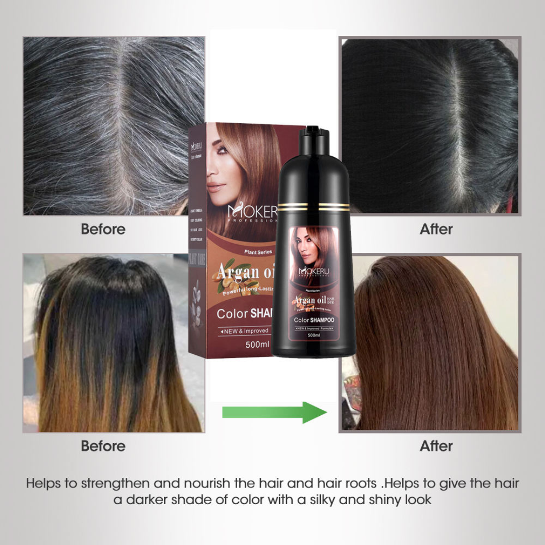 MOKERU Natural Brown Hair Color Shampoo – 3-in-1 Dye, Cleanse & Condition