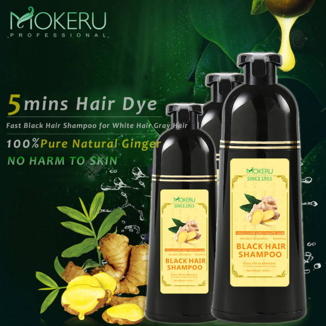 MOKERU Natural Black Hair Shampoo – 3-in-1 Dye, Cleanse & Condition