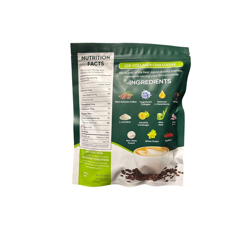 FIT GUM Collagen Chia Coffee - 11 in 1 Coffee Mix (10 Sachets per Pack)