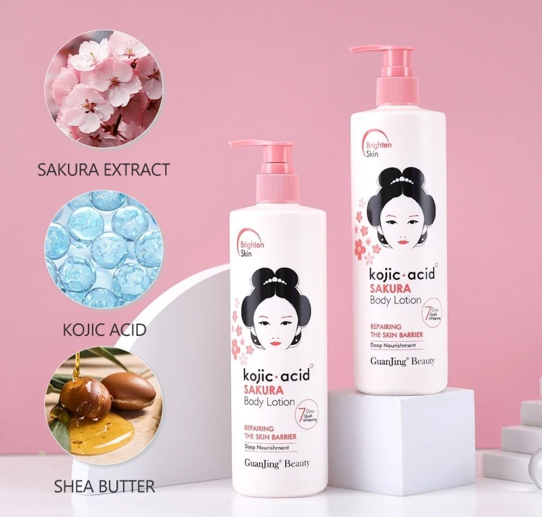 Guanjing Kojic Acid Sakura Body Lotion, Brightening & Moisturizing, Retinol & Shea Butter, All Skin Types, Deep Nourishment