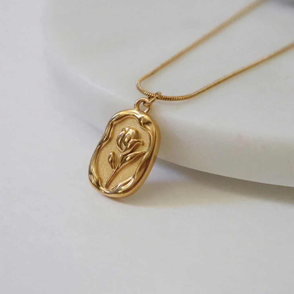 Gold Floral Medallion Pendant Necklace (Gold Plated | Anti-Tarnish)-OSL-58