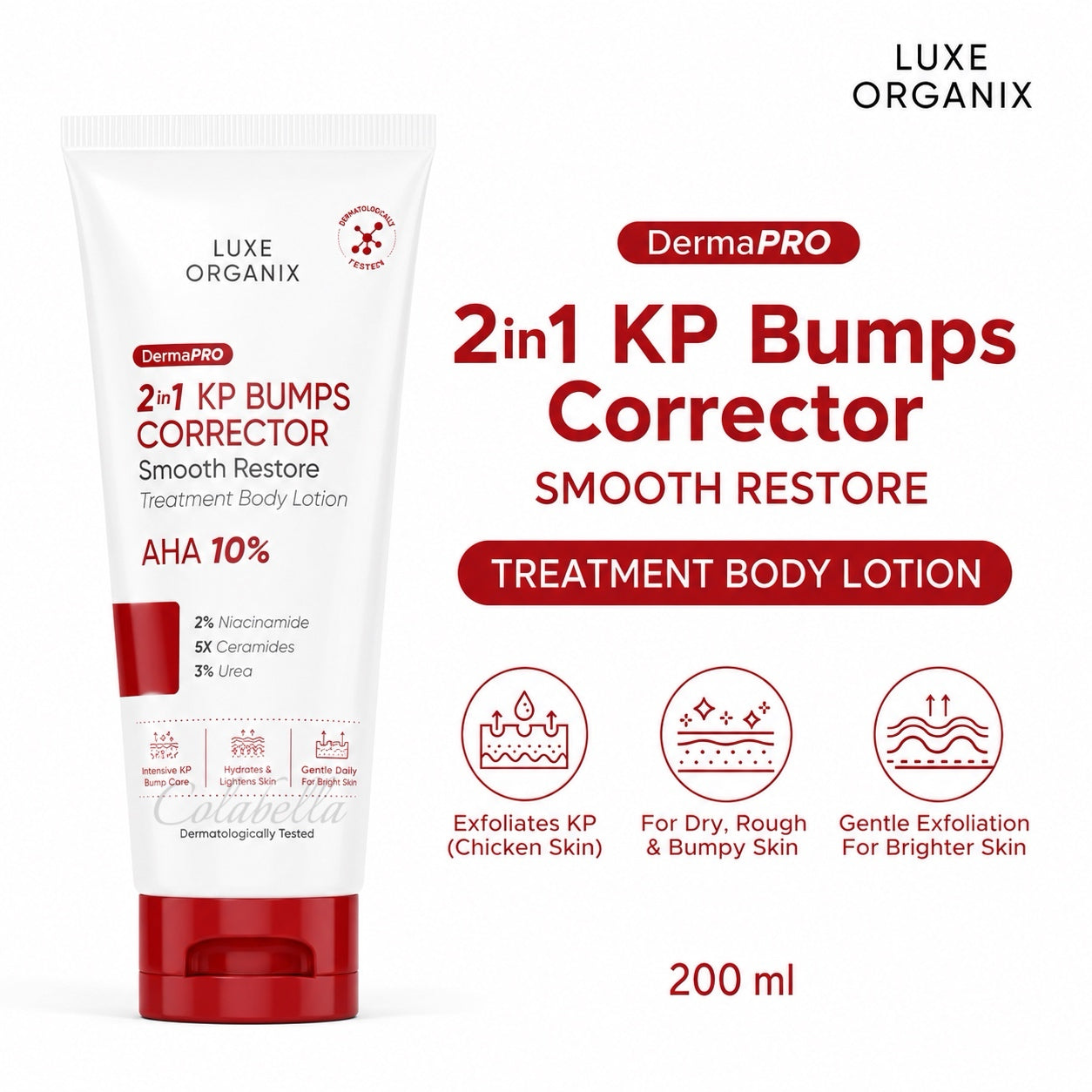 Luxe Organix DermaPRO 2in1 KP Bumps Corrector Smooth Restore Treatment Lotion 200ml