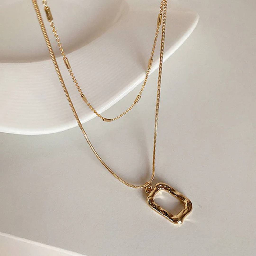 GeoDrape Gold Plated Dual-Strand Geometric Necklace-OSL53