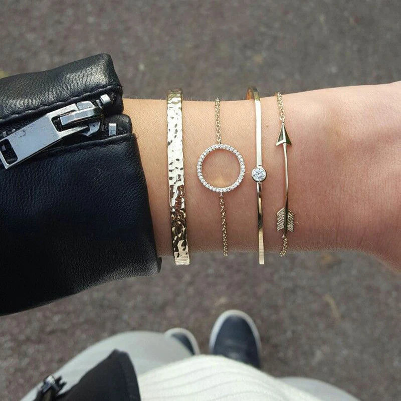 Gold Plated Contemporary Bracelet Set (Pack of 4)-OSL121