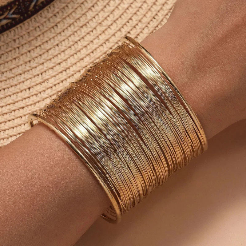 Gold Plated Mesh Design Korean Cuff Bracelet-OSL117