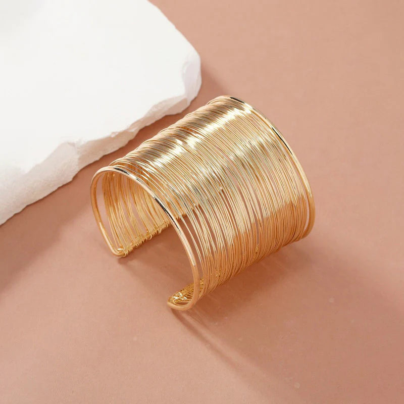 Gold Plated Mesh Design Korean Cuff Bracelet-OSL117