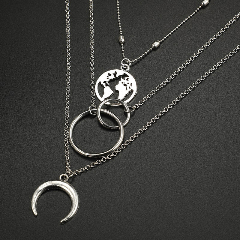 Silver Plated Plushie Global Cross Ring Design Necklace for Women-OSL-125
