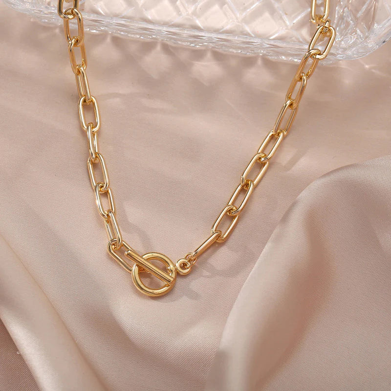 Bold Lock Design Gold Plated Necklace for Women-OSL-129