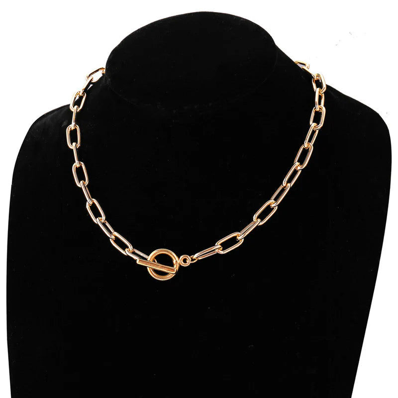 Bold Lock Design Gold Plated Necklace for Women-OSL-129