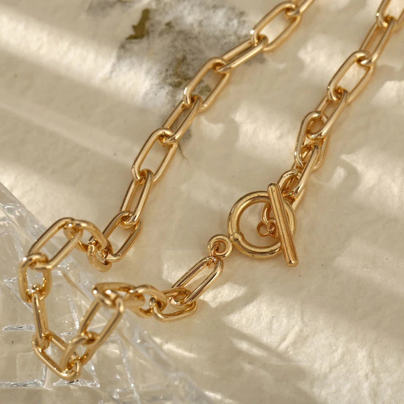 Bold Lock Design Gold Plated Necklace for Women-OSL-129