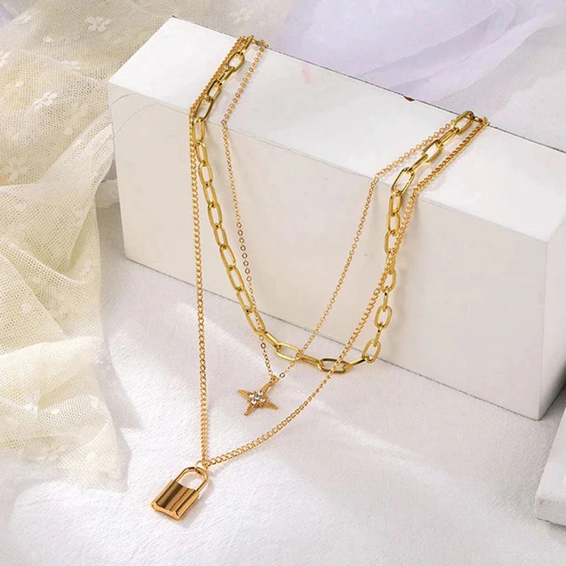 Gold Plated Layered Necklace-OSL122