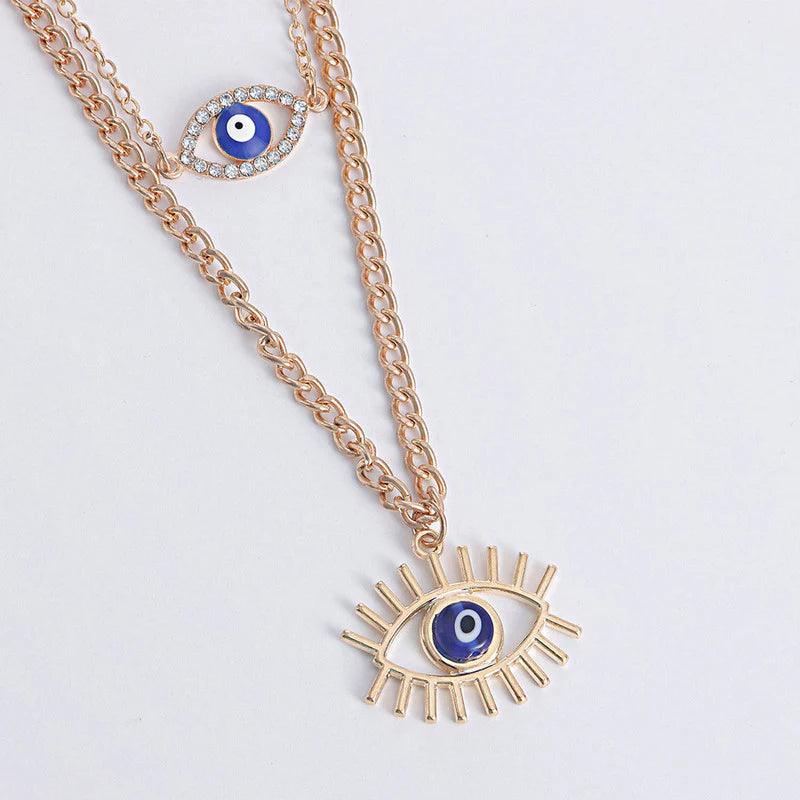 Gold Plated Evil Eye Layered Necklace-OSL123