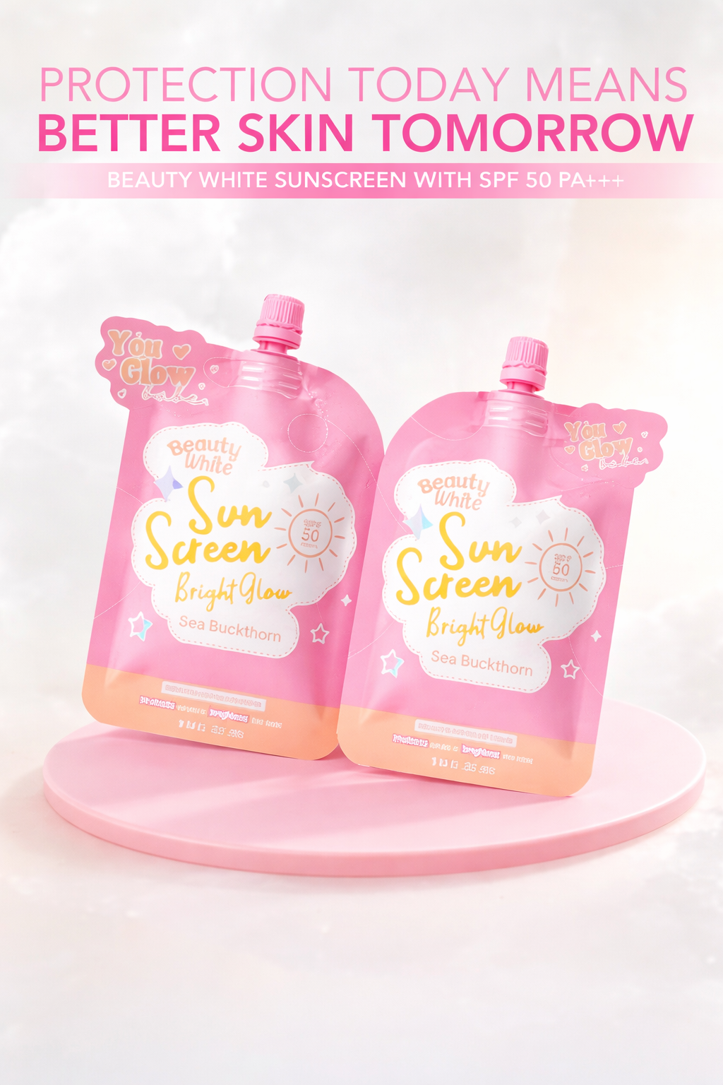 Beauty White Sunscreen SPF50 PA+ – Brightening Hydrating Face Sun Protection Cream (Due pack)