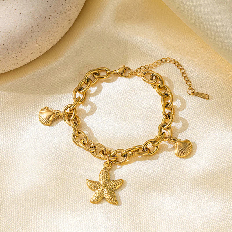 Gold Plated Stainless Steel Anti-Tarnish Star-Themed Wraparound Bracelet for Women-OSL-133