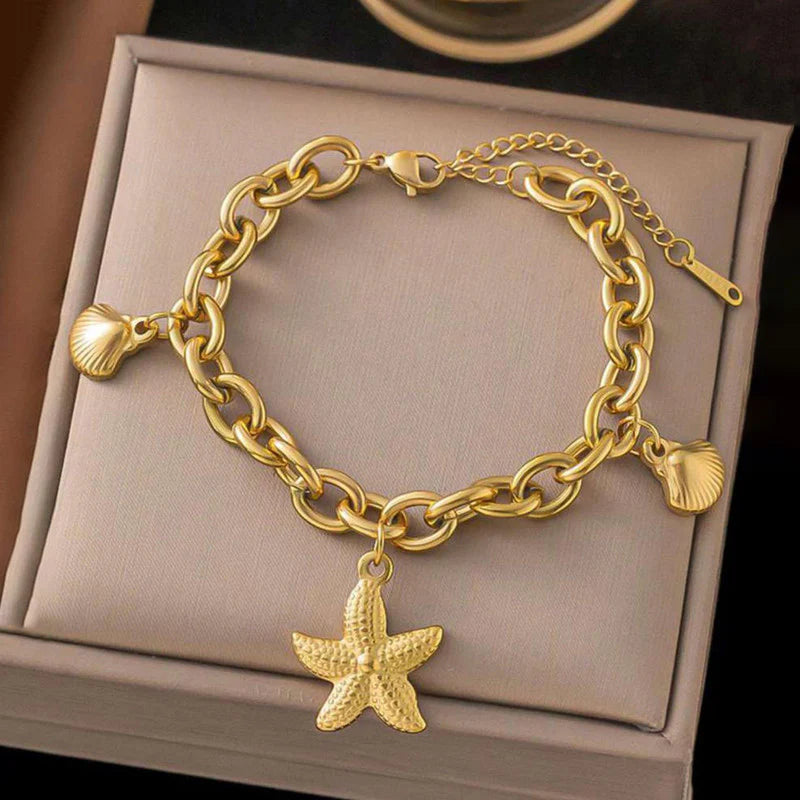 Gold Plated Stainless Steel Anti-Tarnish Star-Themed Wraparound Bracelet for Women-OSL-133