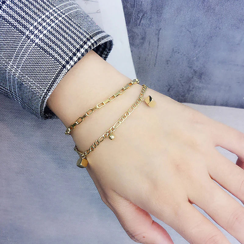 Gold Plated Cube-Themed Wraparound Bracelet (Stainless Steel | Anti-Tarnish)-OSL-148