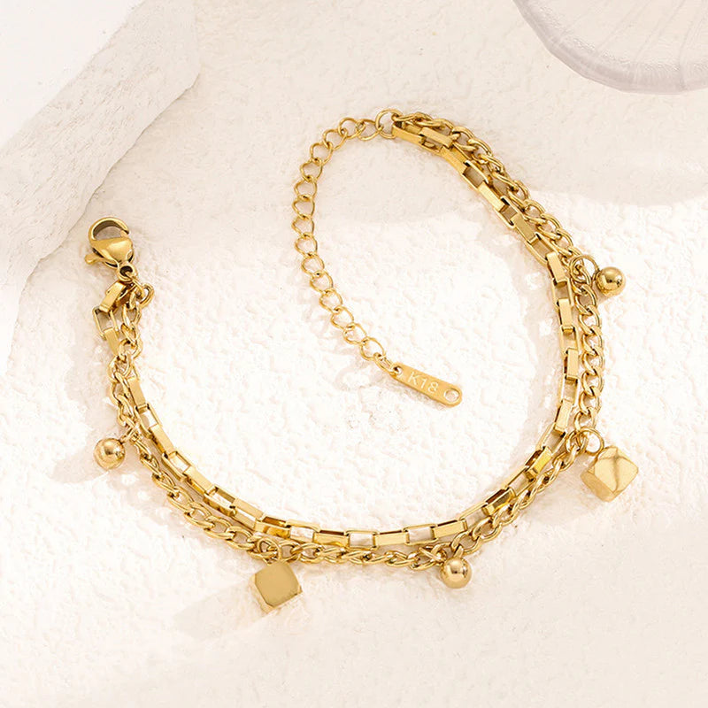 Gold Plated Cube-Themed Wraparound Bracelet (Stainless Steel | Anti-Tarnish)-OSL-148
