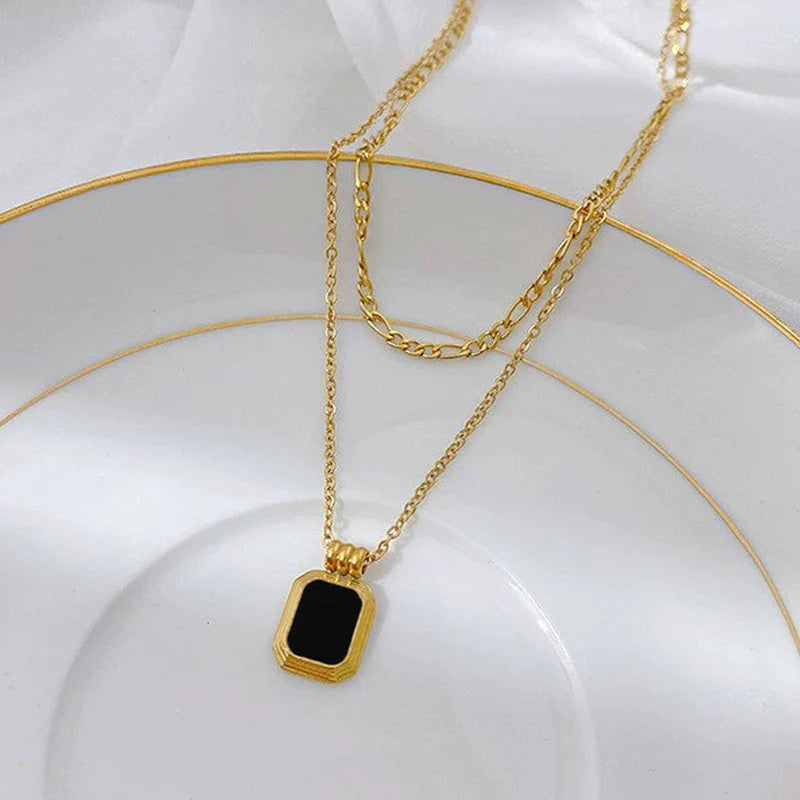 Gold Plated Stainless Steel Geometric Dual-Strand Necklace (Anti-Tarnish)-OSL-143