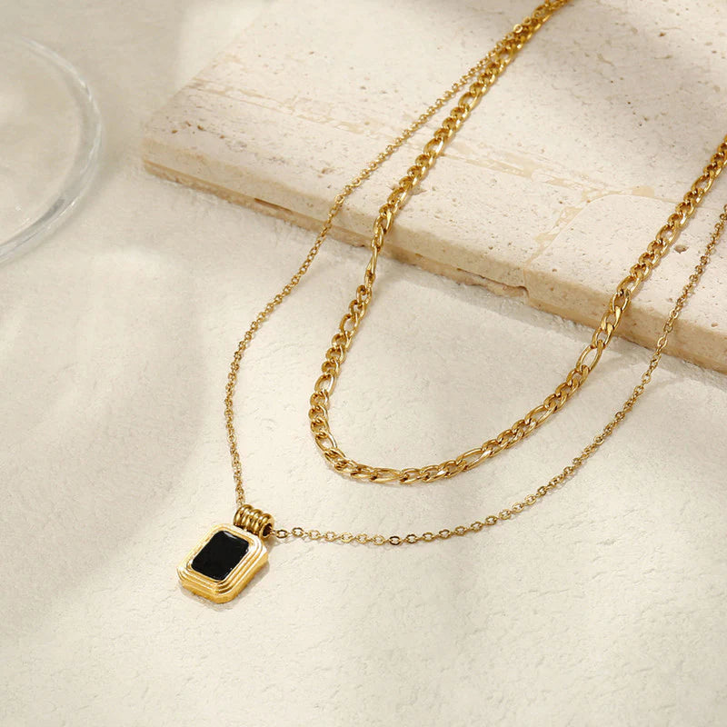 Gold Plated Stainless Steel Geometric Dual-Strand Necklace (Anti-Tarnish)-OSL-143