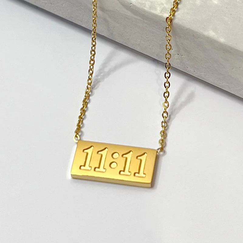 Gold Plated Anti-Tarnish “11:11 Make a Wish” Angel Pendant Necklace (Stainless Steel)-OSL-139