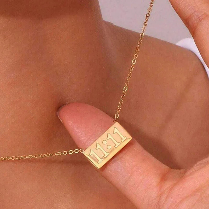 Gold Plated Anti-Tarnish “11:11 Make a Wish” Angel Pendant Necklace (Stainless Steel)-OSL-139