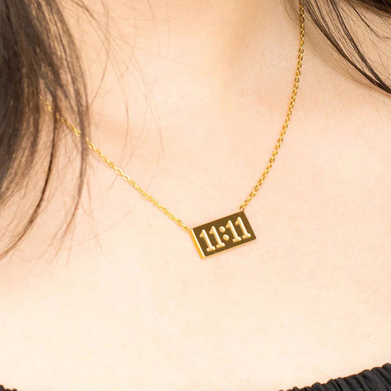 Gold Plated Anti-Tarnish “11:11 Make a Wish” Angel Pendant Necklace (Stainless Steel)-OSL-139