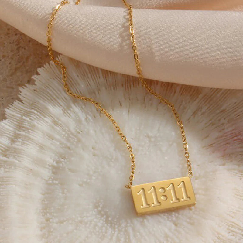 Gold Plated Anti-Tarnish “11:11 Make a Wish” Angel Pendant Necklace (Stainless Steel)-OSL-139