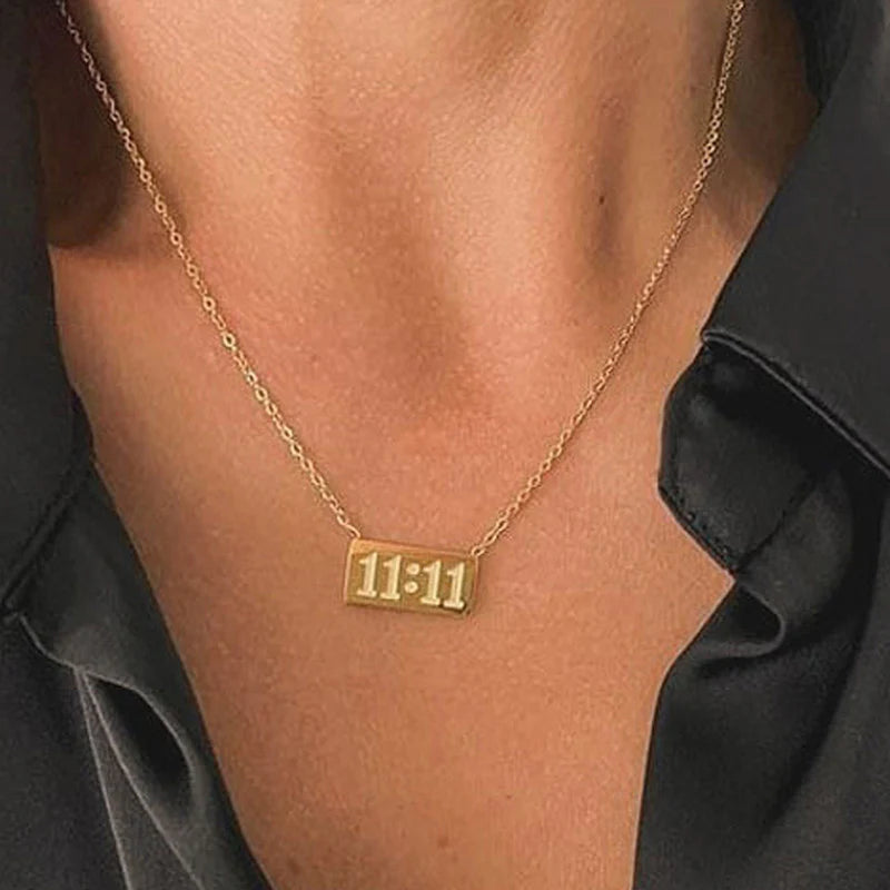Gold Plated Anti-Tarnish “11:11 Make a Wish” Angel Pendant Necklace (Stainless Steel)-OSL-139