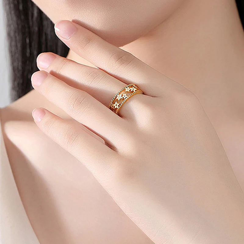 Gold Plated Anti-Tarnish Stainless Steel Star Themed Adjustable Finger Ring-OSL93