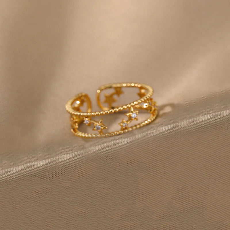Gold Plated Anti-Tarnish Stainless Steel Star Themed Adjustable Finger Ring-OSL93
