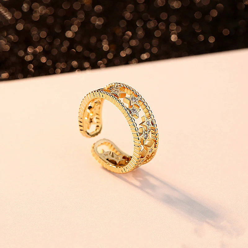 Gold Plated Anti-Tarnish Stainless Steel Star Themed Adjustable Finger Ring-OSL93