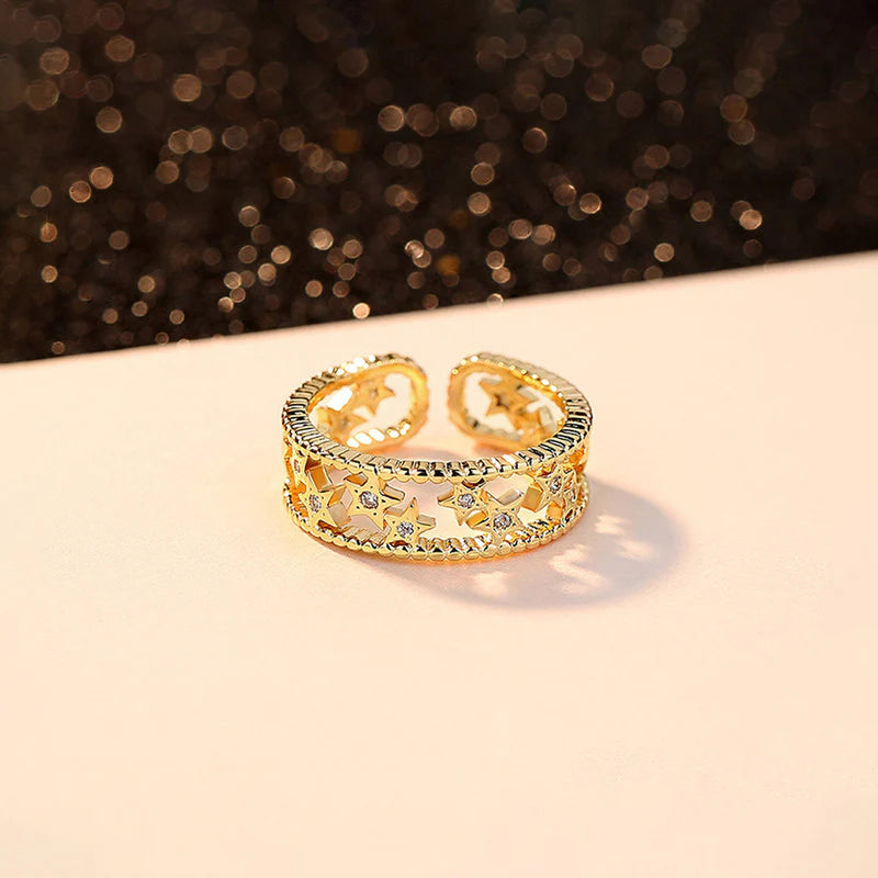 Gold Plated Anti-Tarnish Stainless Steel Star Themed Adjustable Finger Ring-OSL93